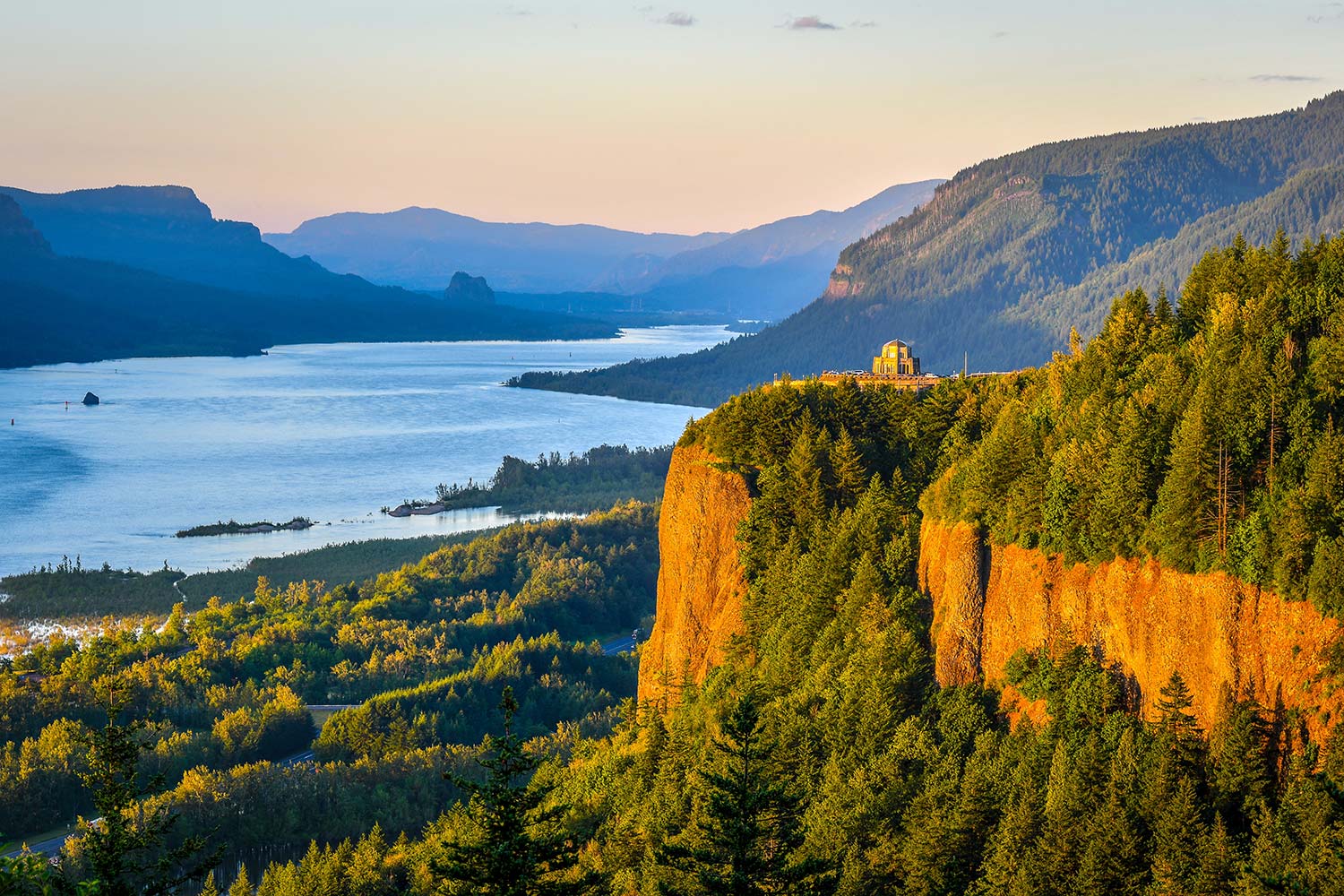 Columbia Gorge River during sunset