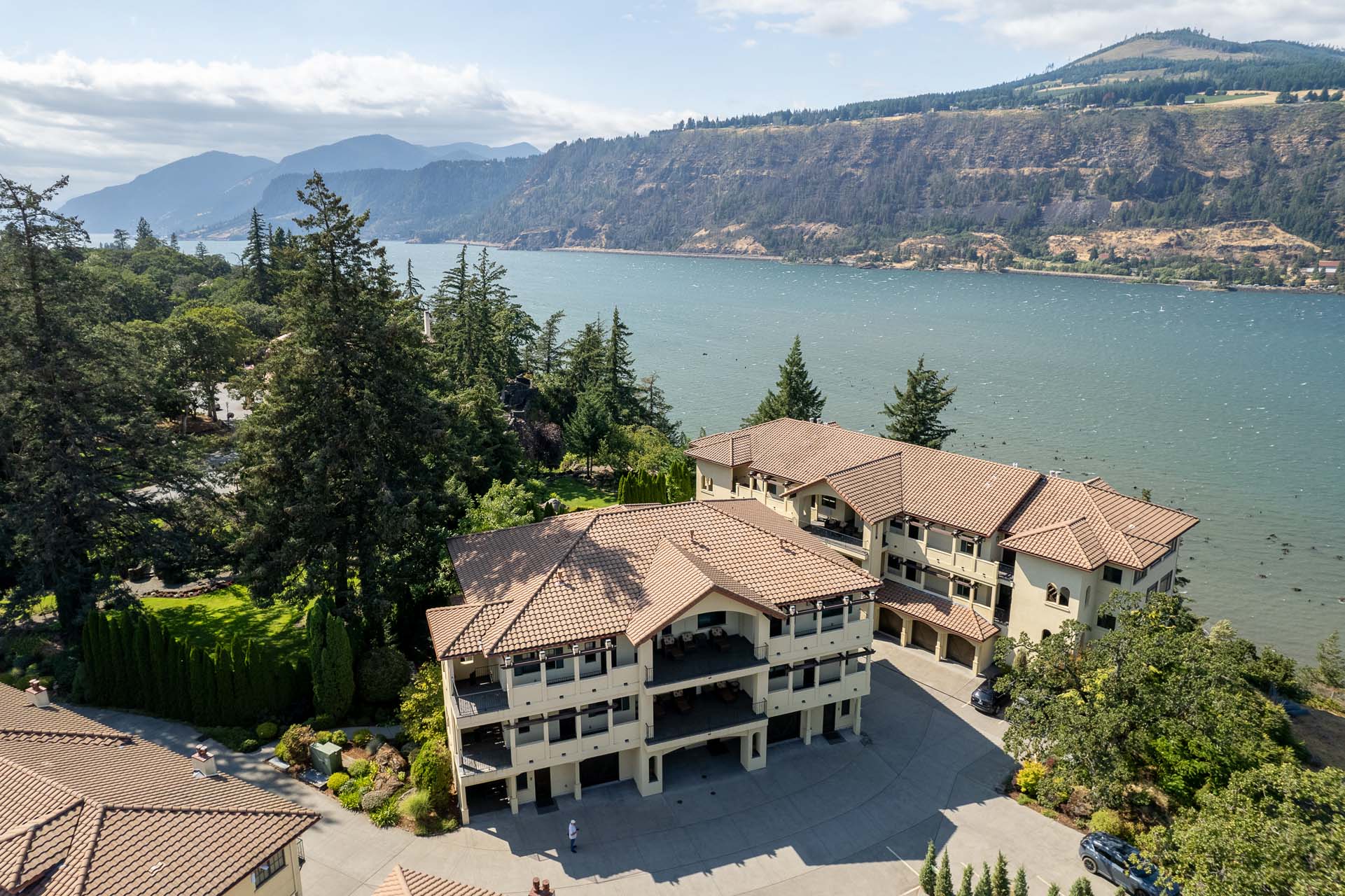 Aerial of the hotel and the river