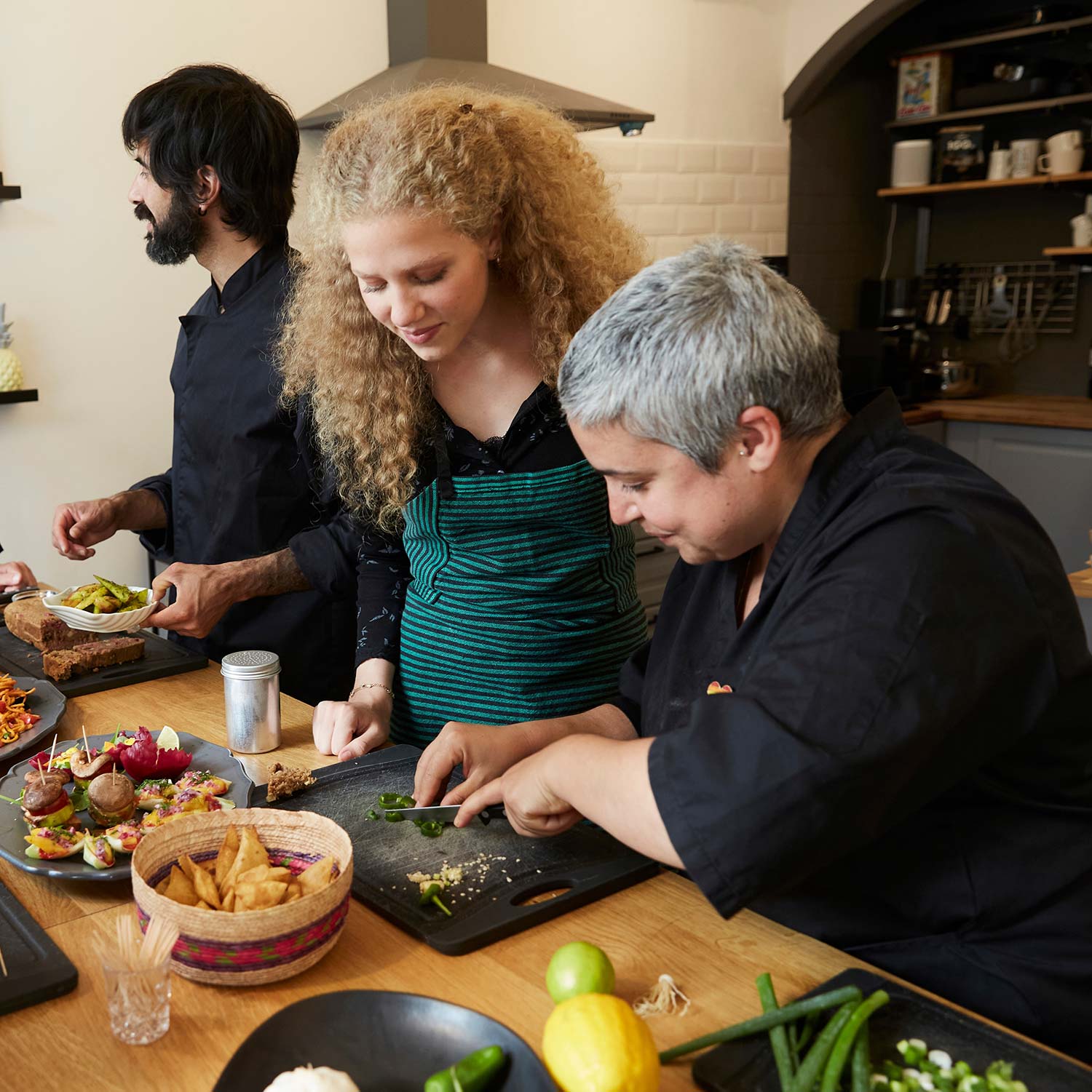 Colleagues taking a cooking class