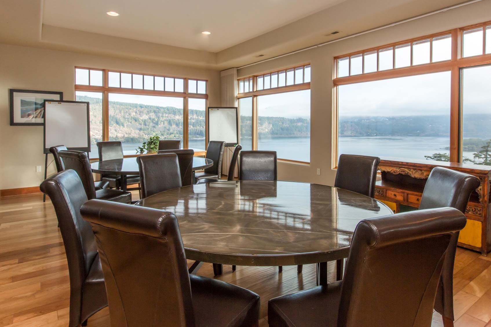 Meeting space with round tables